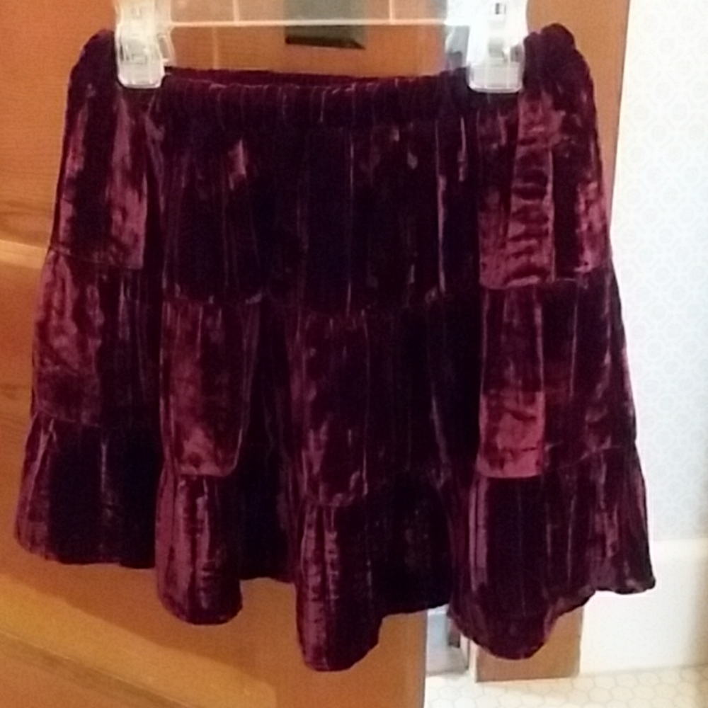 Crushed velvet wine colored boho skirt